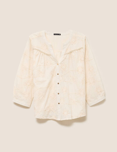 Blouse col tunisien manches 3/4 ecru femme