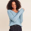 Pull col v bleu p&eacute;trole femme