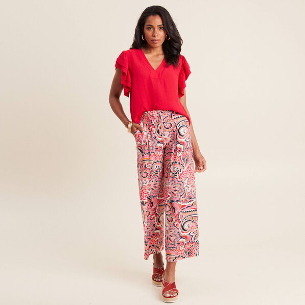 Blouse manches courtes volants rouge femme