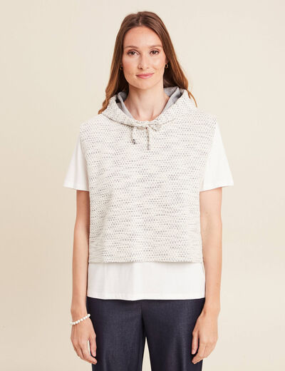 Hoodie 2 en 1 manches courtes beige clair femme