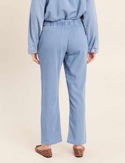 Jogging large 7/8&egrave;me en maille denim bleach femme