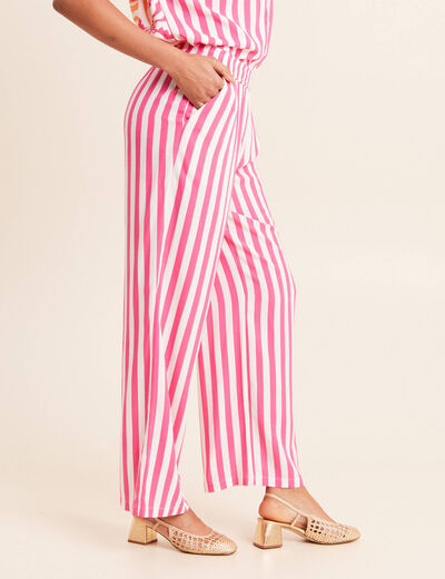 Pantalon fluide et large taille standard rose fushia femme