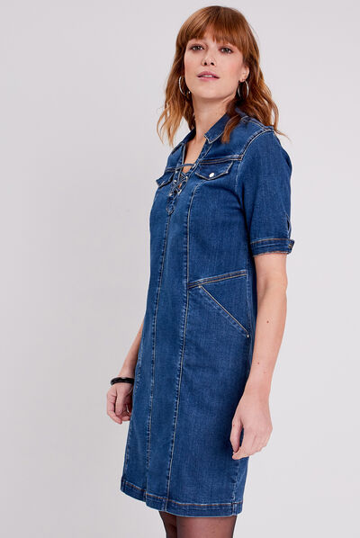 Robe droite en jean denim stone femme