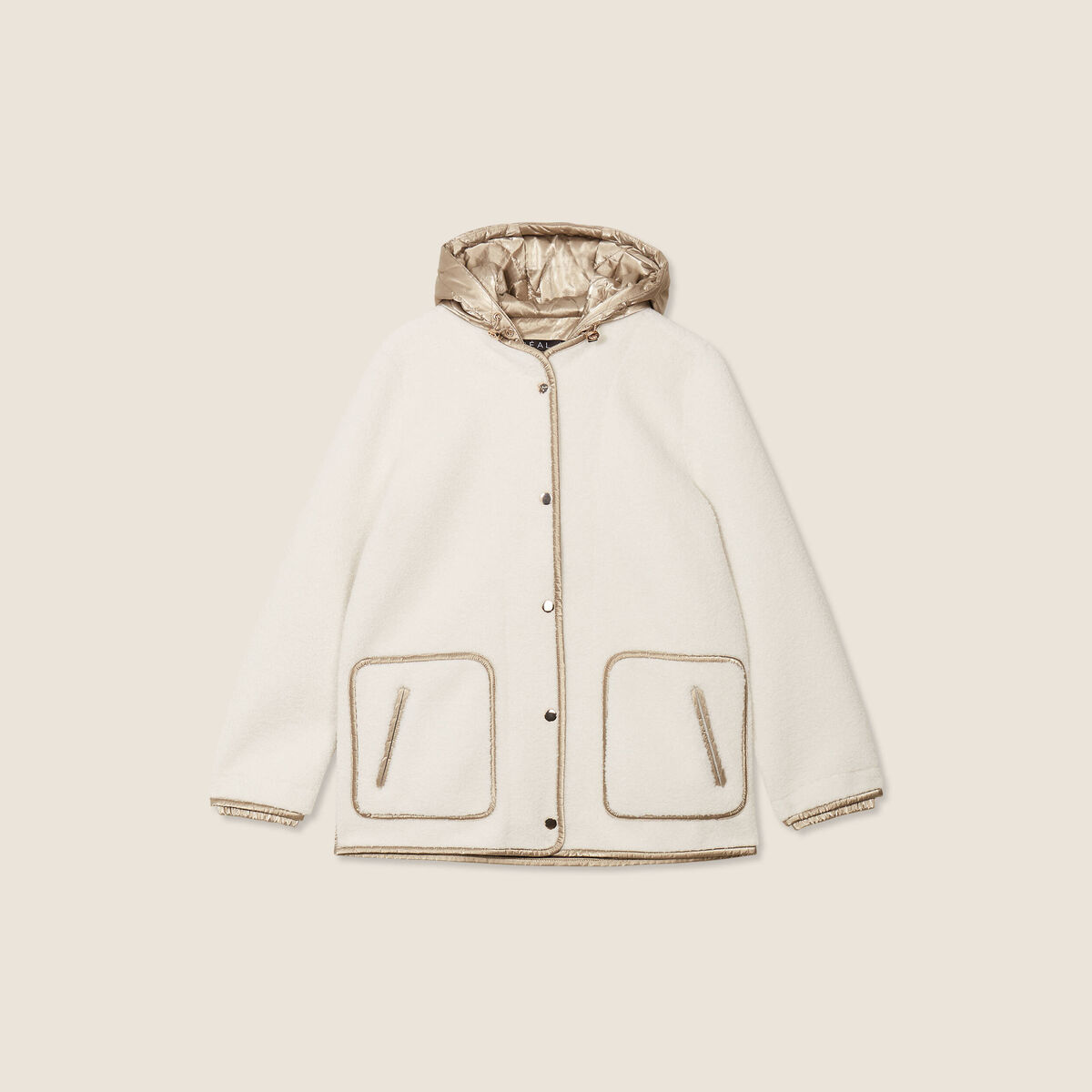Manteau laine mouton à capuche ecru femme