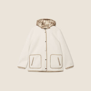 Manteau laine mouton à capuche ecru femme