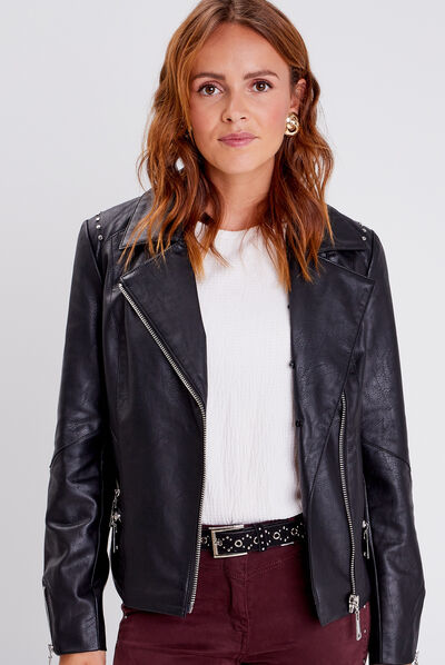 Veste esprit perfecto cintrée noir femme