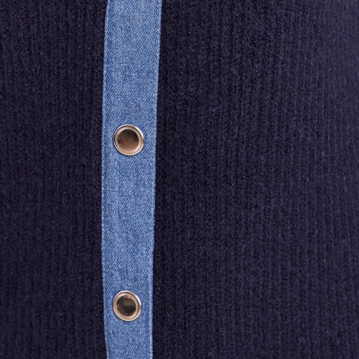 Veste col chemise manches longues bleu fonc&eacute; femme