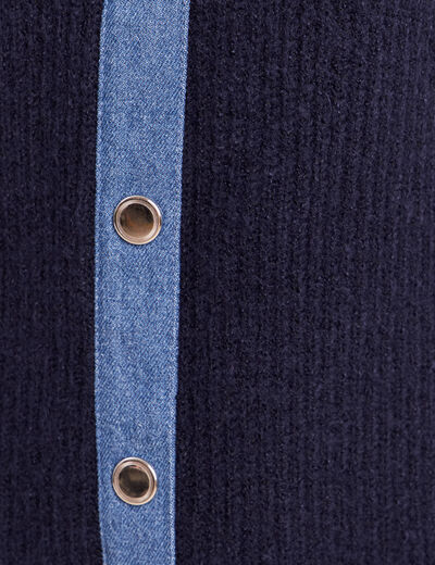 Veste col chemise manches longues bleu fonc&eacute; femme