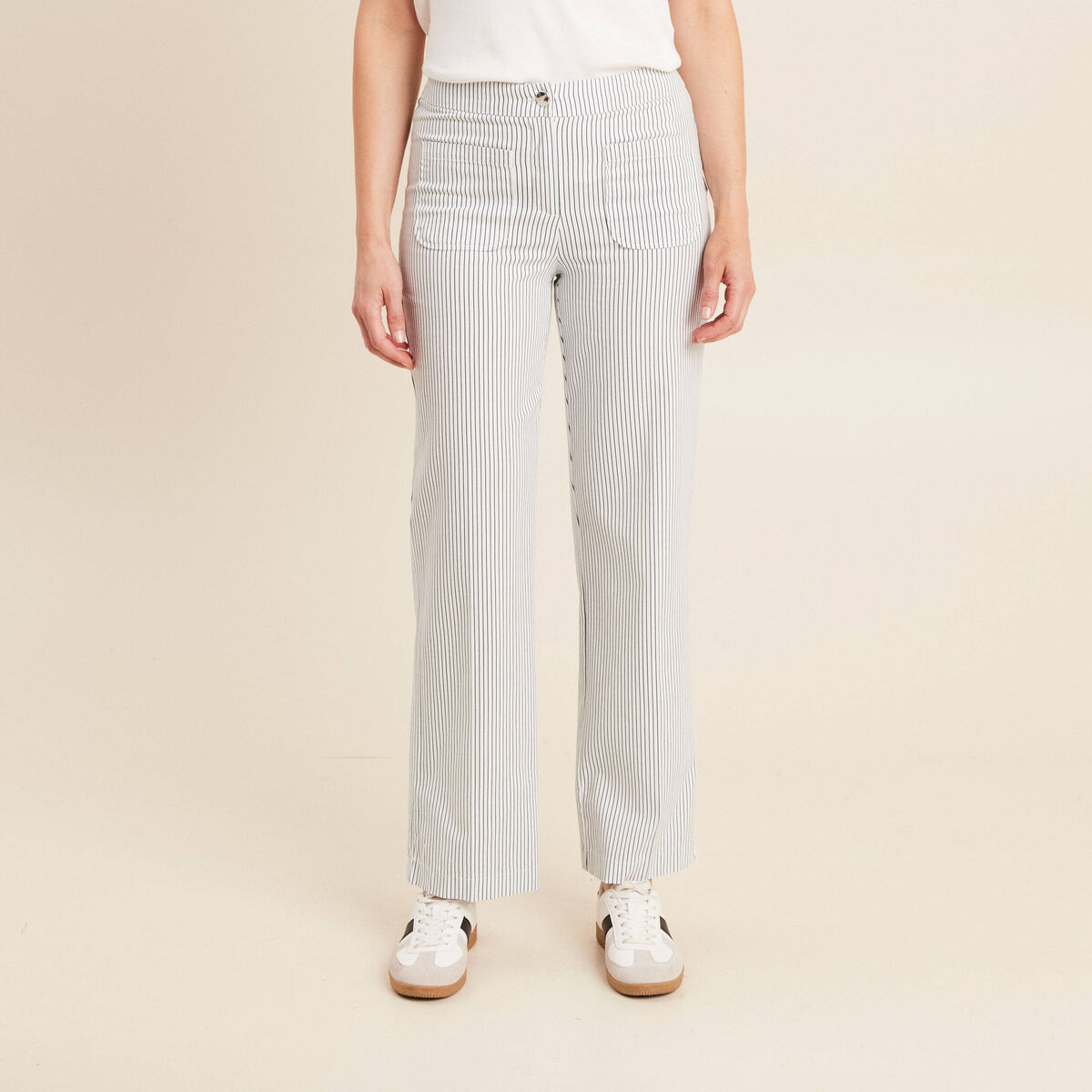 Pantalon droit taille haute blanc femme