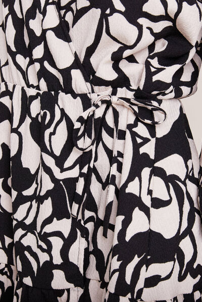 Robe portefeuille manches 3/4 noir femme