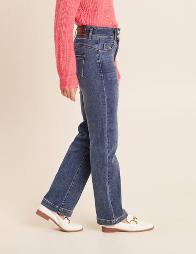 Jean coupe droite taille haute denim stone femme