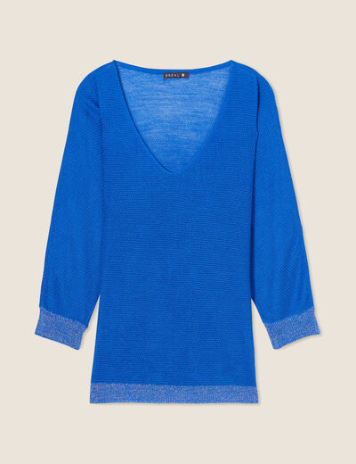 Pull manches longues col en V bleu electrique femme
