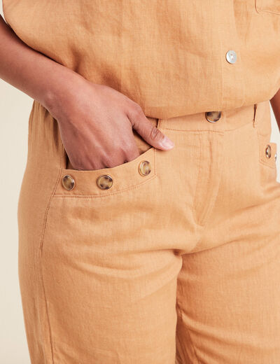 Pantalon coupe large fluide taille haute beige femme