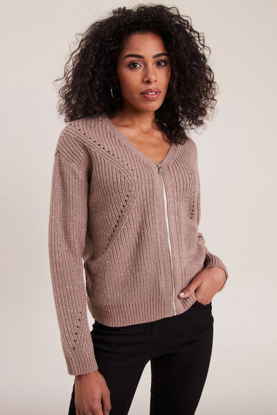 Pull manches longues taupe femme