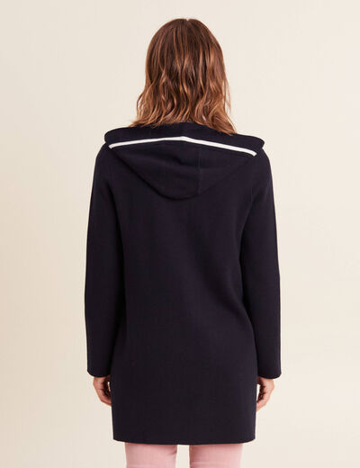 Gilet long à capuche bleu foncé femme