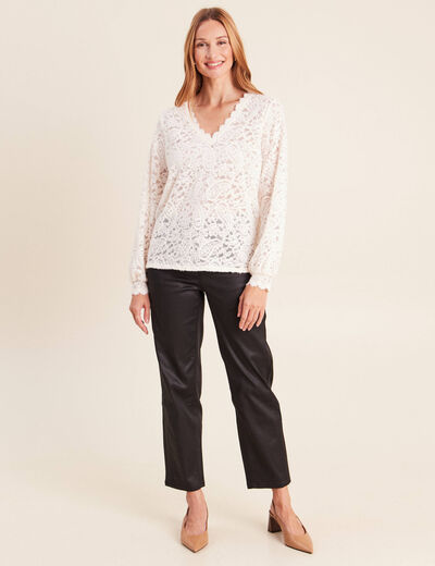 Blouse col v manches longues ecru femme