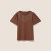 Blouse broderie col rond manches courtes marron femme