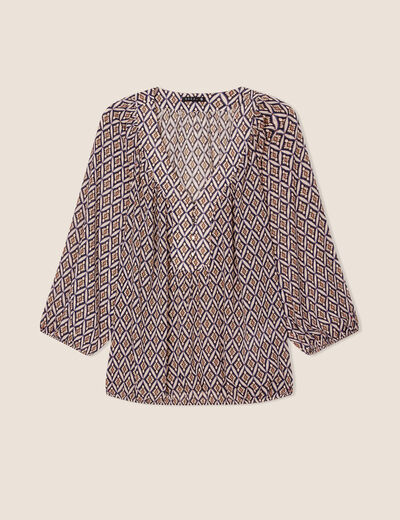 Blouse manches 3/4 bleu femme
