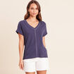 T-shirt droit cropped manches courtes bleu marine femme