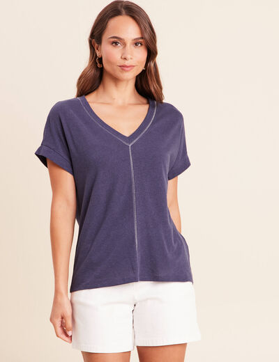 T-shirt droit cropped manches courtes bleu marine femme