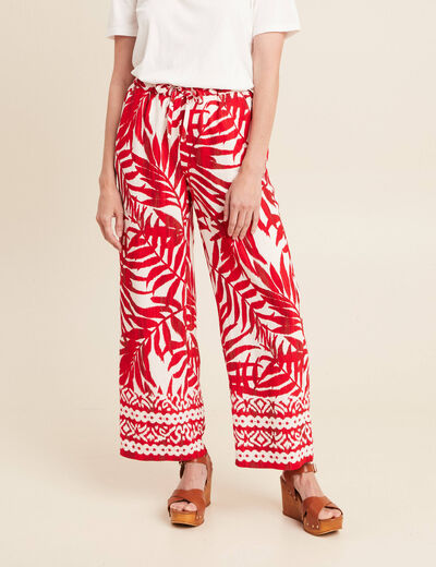Pantalon large taille haute ecru femme
