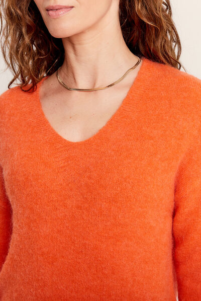 Pull manches longues orange femme
