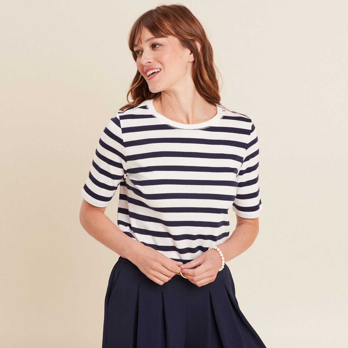T-shirt col rond bleu marine femme