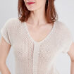 Pull manches courtes ajour&eacute; ecru femme