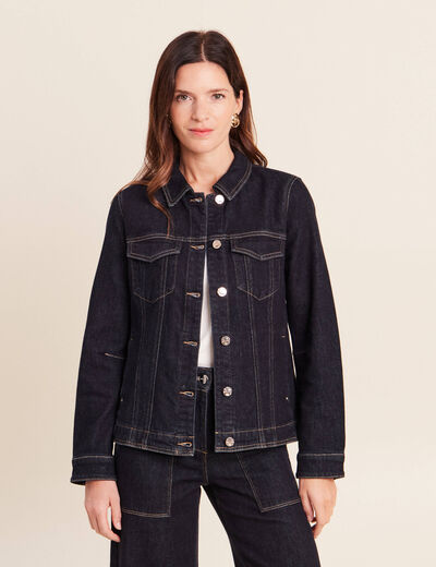Veste cintr&eacute;e courte en jean denim brut femme