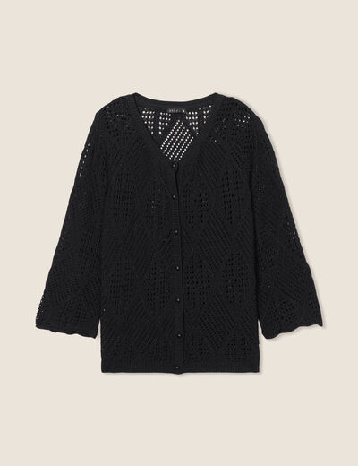 Gilet manches 3/4 ajouré noir femme