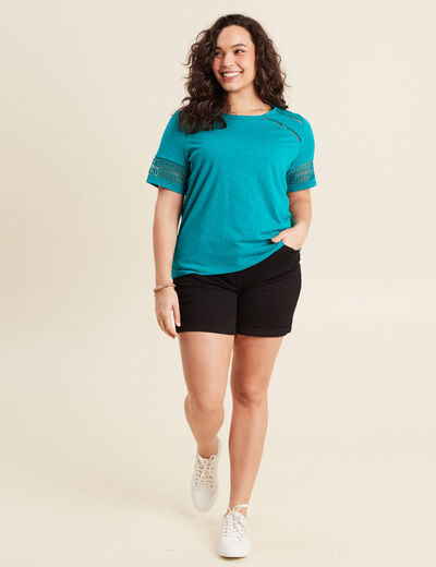 T-shirt manches courtes vert émeraude femme