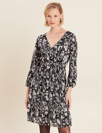 Robe évasée plissée noir femme