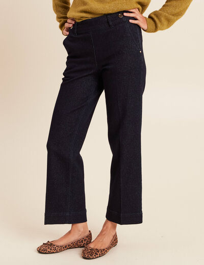 Jean large taille haute &agrave; paillettes denim brut femme