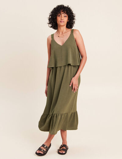 Robe fluide &eacute;vas&eacute;e &agrave; fines bretelles vert kaki femme