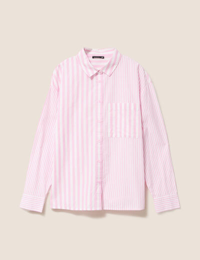 Chemise ample mi-longue en coton rose femme