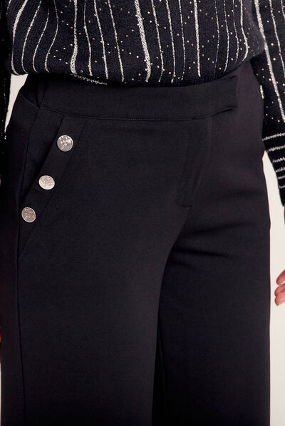 Pantalon large fluide à pont noir femme