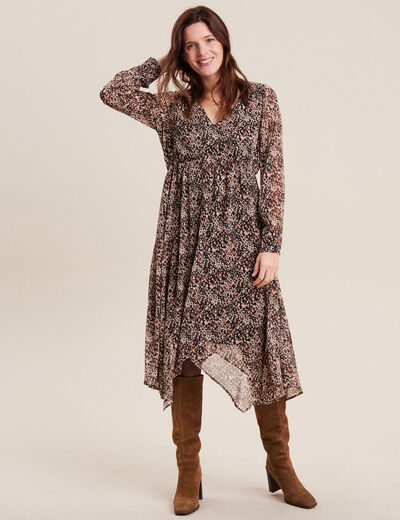 Robe longue évasée noir femme