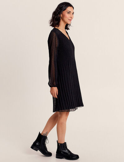 Robe évasée plissée noir femme