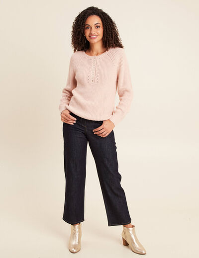 Pull col tunisien manches longues vieux rose femme