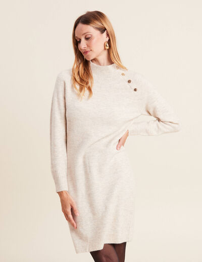 Robe pull droite col montant creme femme