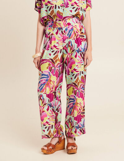 Pantalon large taille haute mauve femme
