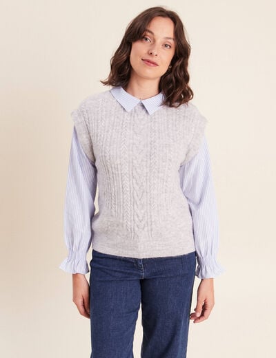 Pull bi-mati&egrave;re col chemise gris clair femme