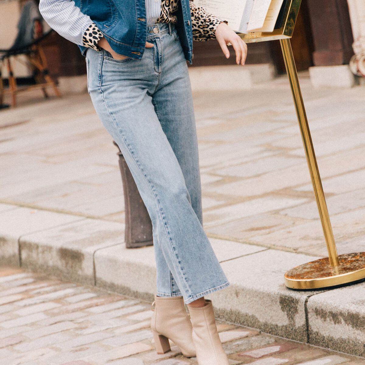 Jean large 7/8ème taille haute denim double stone femme