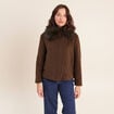 Manteau manches longues col fourrure vert kaki femme