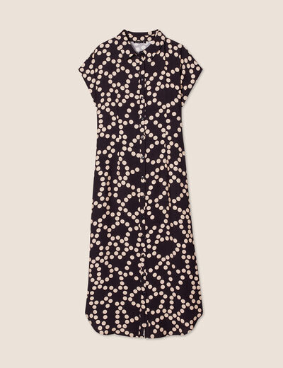 Robe chemise midi ceinturée noir femme