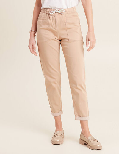 Pantalon coupe droite à coulisse sable femme