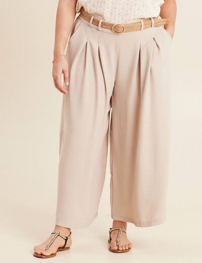 Pantalon jupe-culotte large gris clair femme
