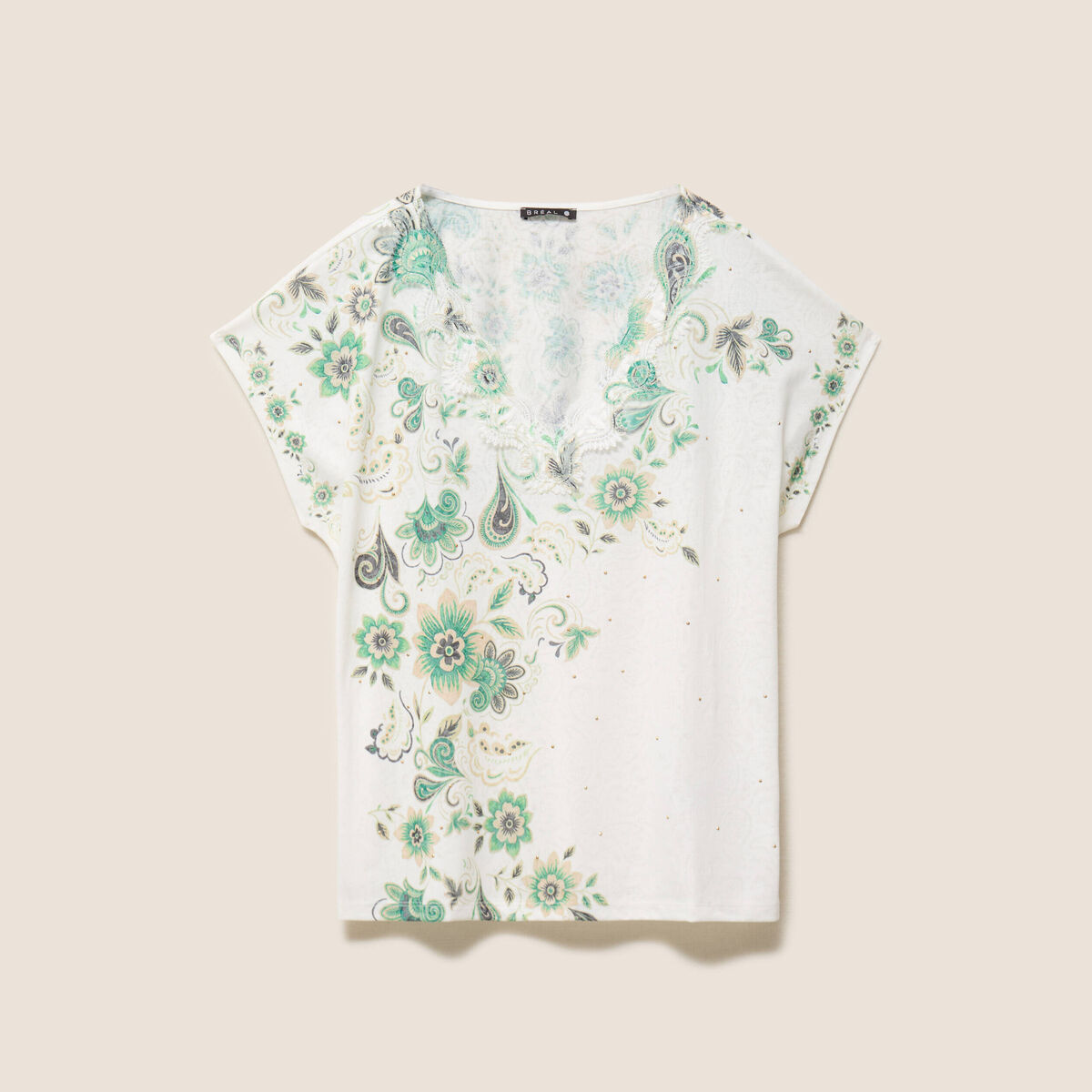 T-shirt col V ecru femme