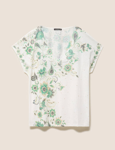 T-shirt col V ecru femme