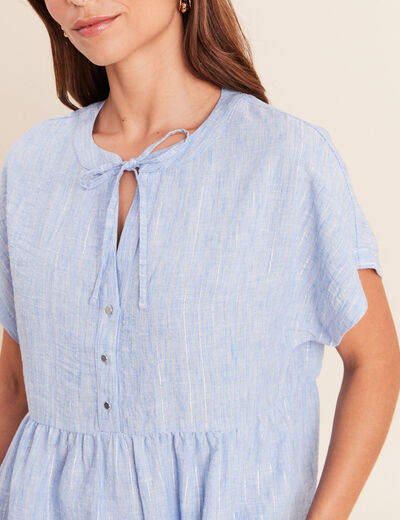 Blouse ample col v manches courtes bleu femme